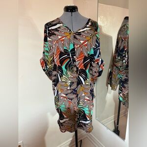 Women's Beachwear Tropical Leaf Print Mini Dress in Multicolor